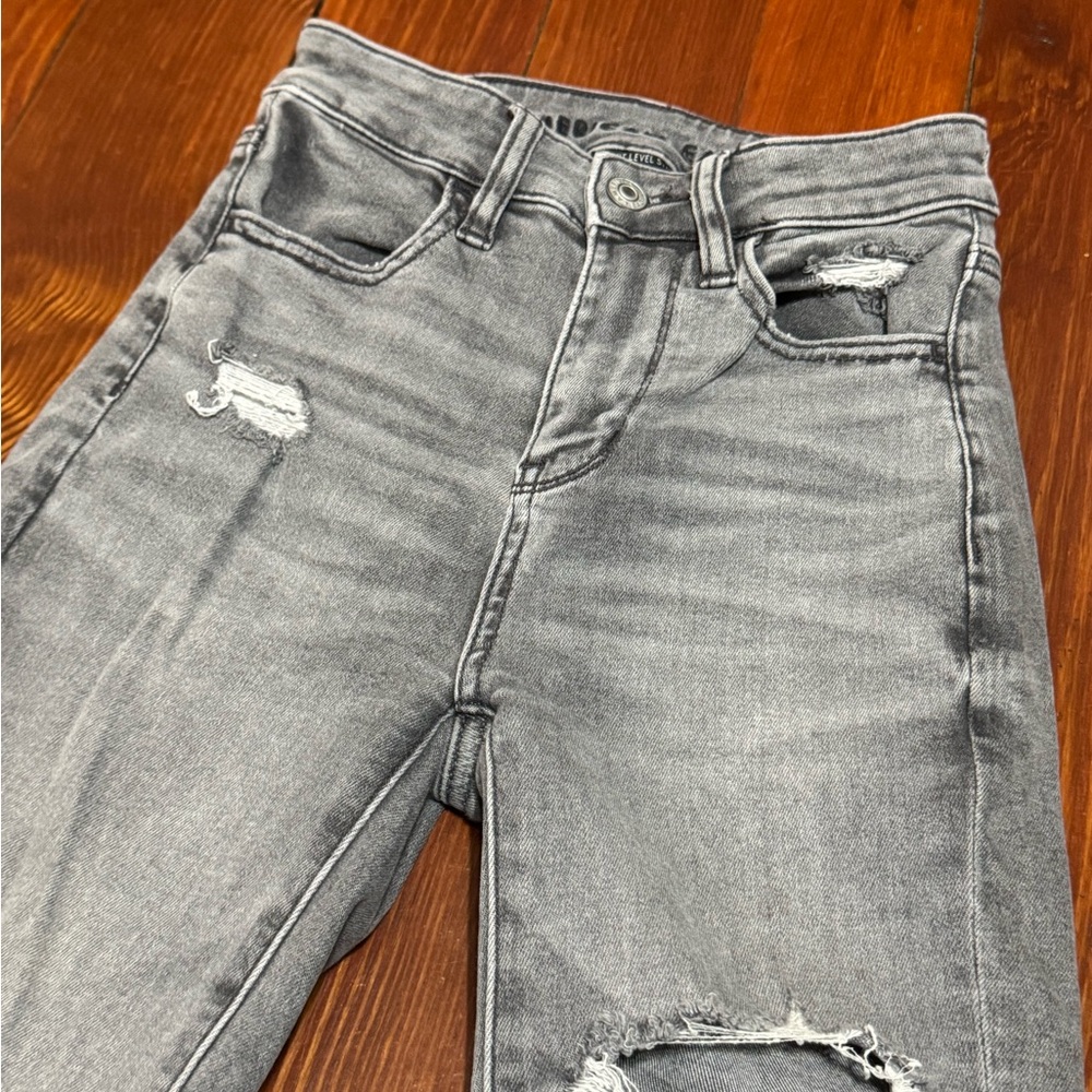 #13 Womens American Eagle grey jeans size 000 next level stretch super hi rise